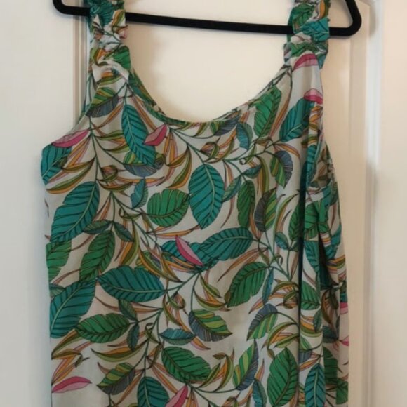 Rose + Olive tropical palm print top - Picture 2 of 2
